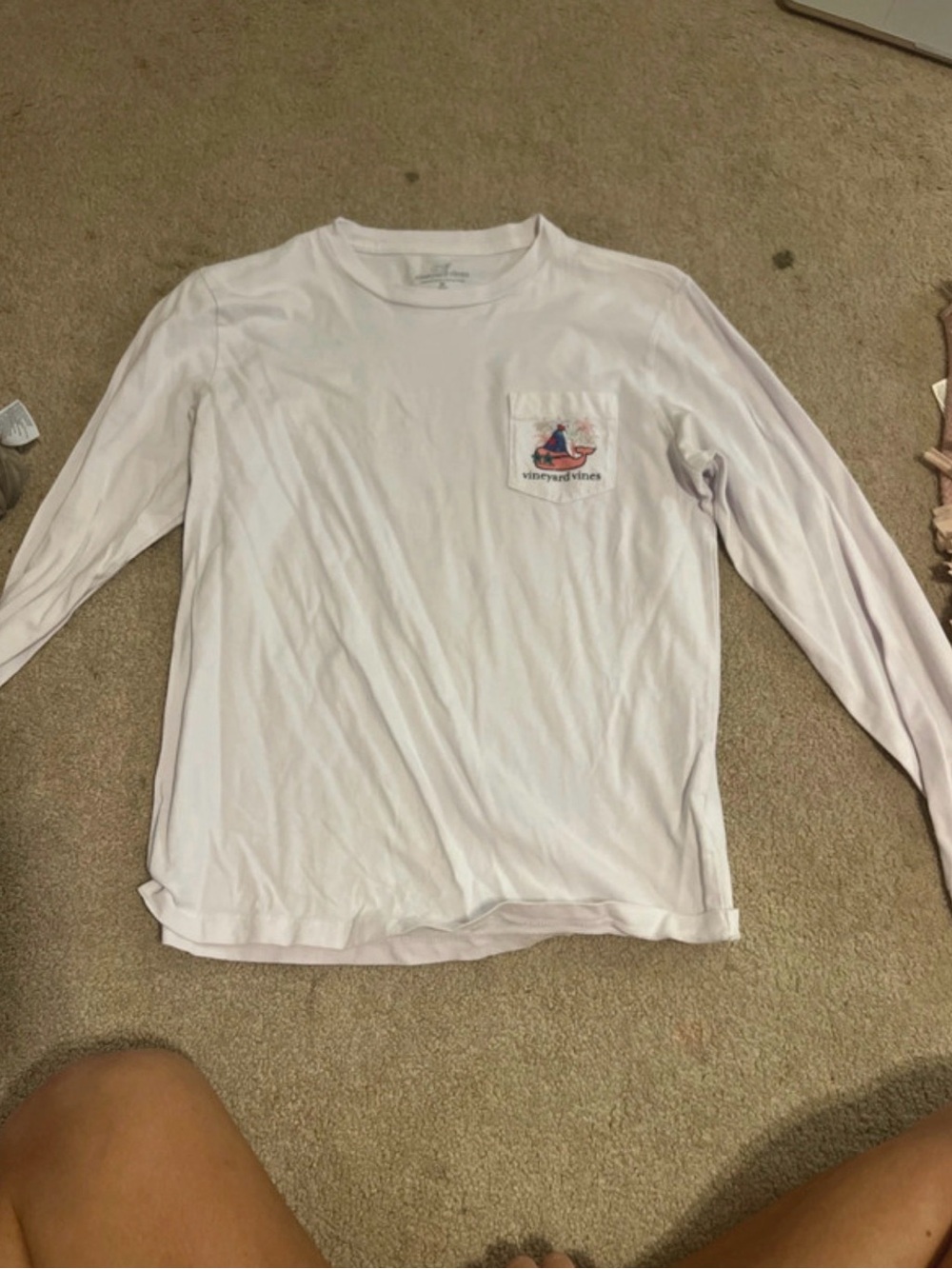 Vineyard Vines White Long-Sleeve Pocket Tee with Logo
